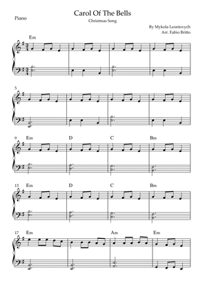 Carol Of The Bells (Christmas Song) for Easy Piano Solo with Chords (G/Em)