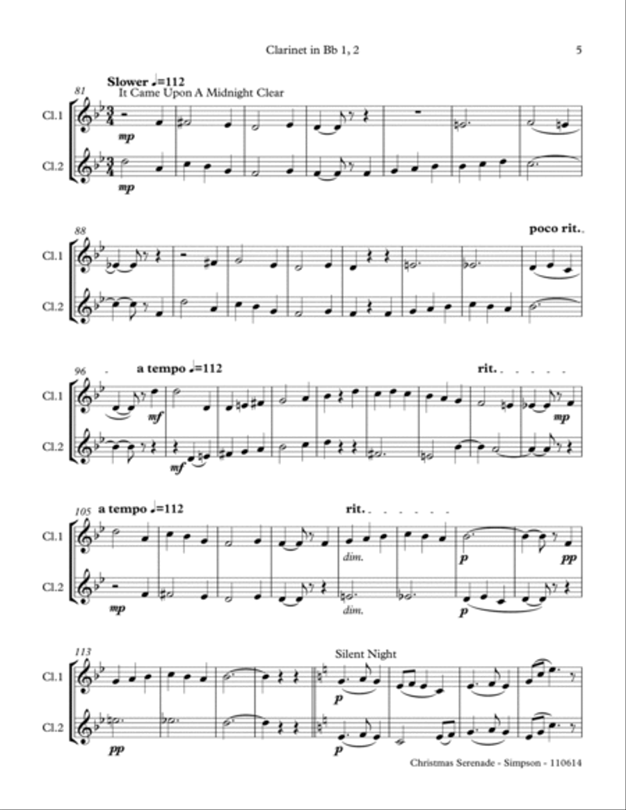 Christmas Serenade for 2 Bb Clarinets Clarinet Duet scores gallery preview page 5