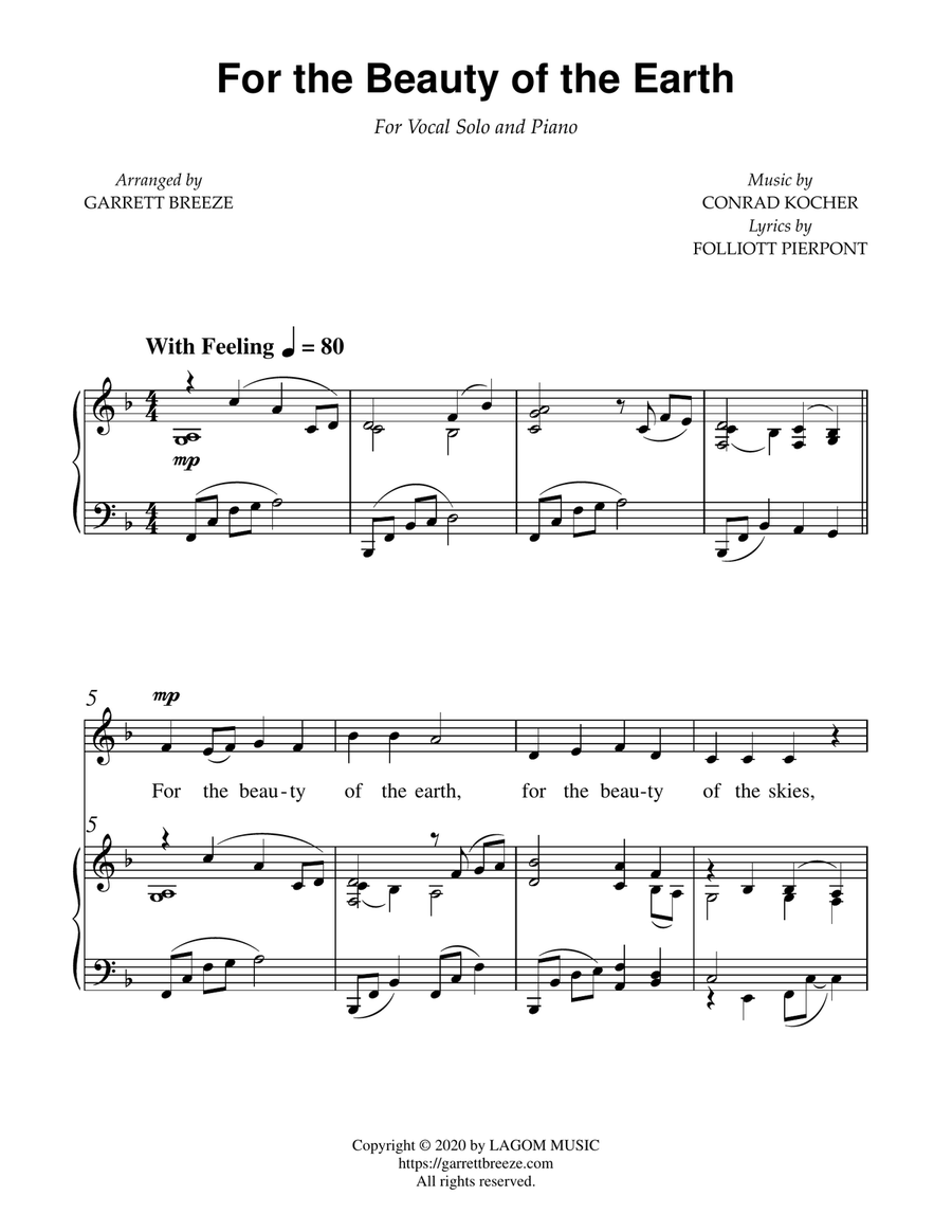 For the Beauty of the Earth (Vocal Solo & Piano) Piano, Vocal scores gallery preview page 2
