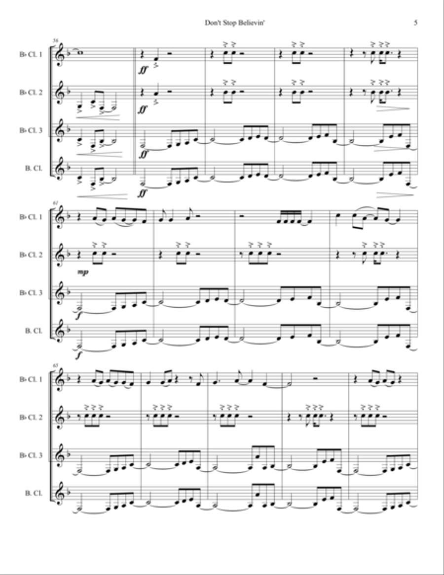 Don't Stop Believin' Woodwind Quartet scores gallery preview page 5