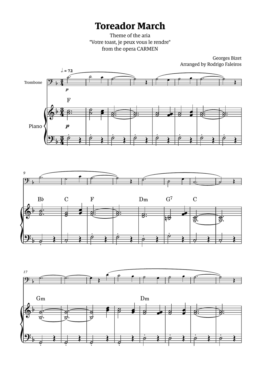Toreador March (from the opera Carmen) - easy version Chamber Music scores gallery preview page 1