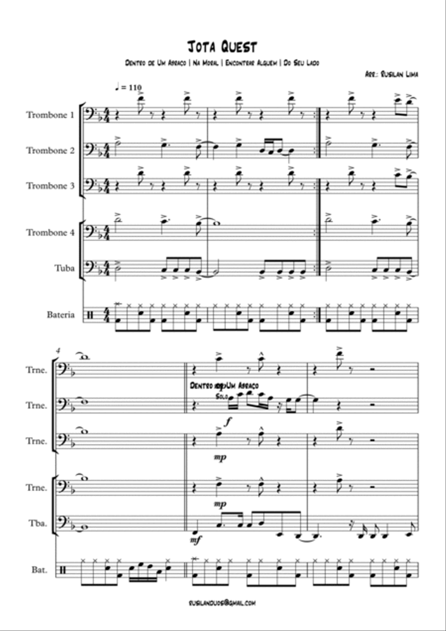 Jota Quest - Arranjo para Grupo de Metais Brass Ensemble scores gallery preview page 1