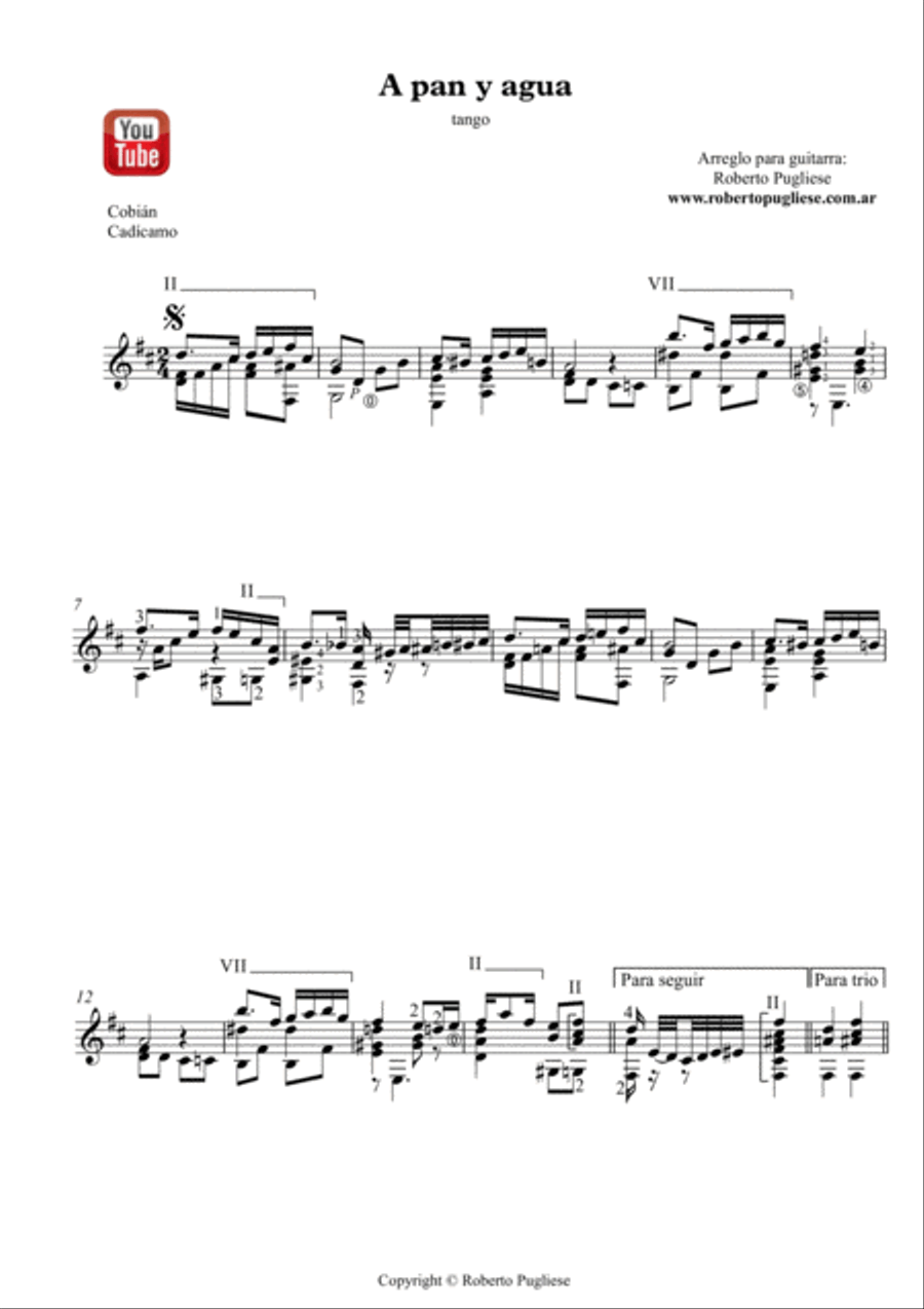 10 wonderfull TANGOS for classical guitar - VOLUMEN 1, by Roberto Pugliese Acoustic Guitar scores gallery preview page 2