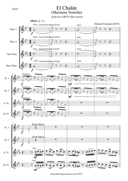 "El Chalán" Op.12 (marinera norteña) for flute quartet