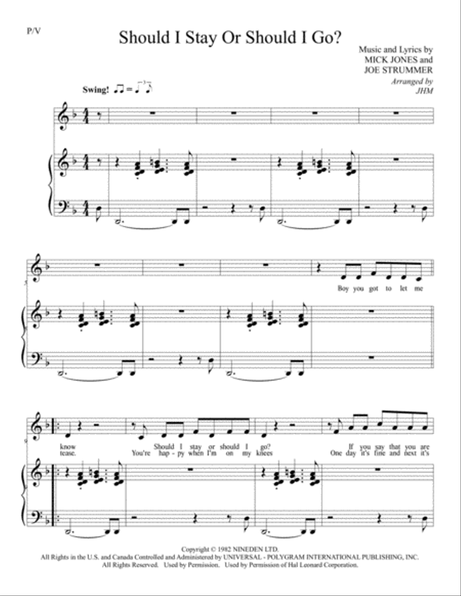 Should I Stay Or Should I Go Piano, Vocal, Guitar scores gallery preview page 2