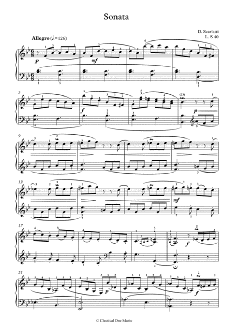Scarlatti-Sonata in B-Major L.S40 K.172(piano) Piano Solo scores gallery preview page 2