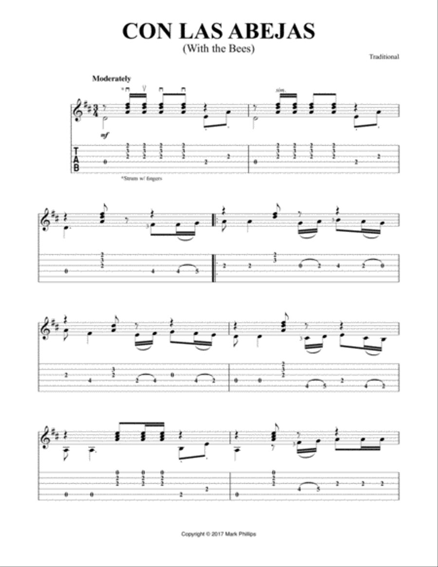 Con las abejas (With the Bees) Acoustic Guitar scores gallery preview page 1