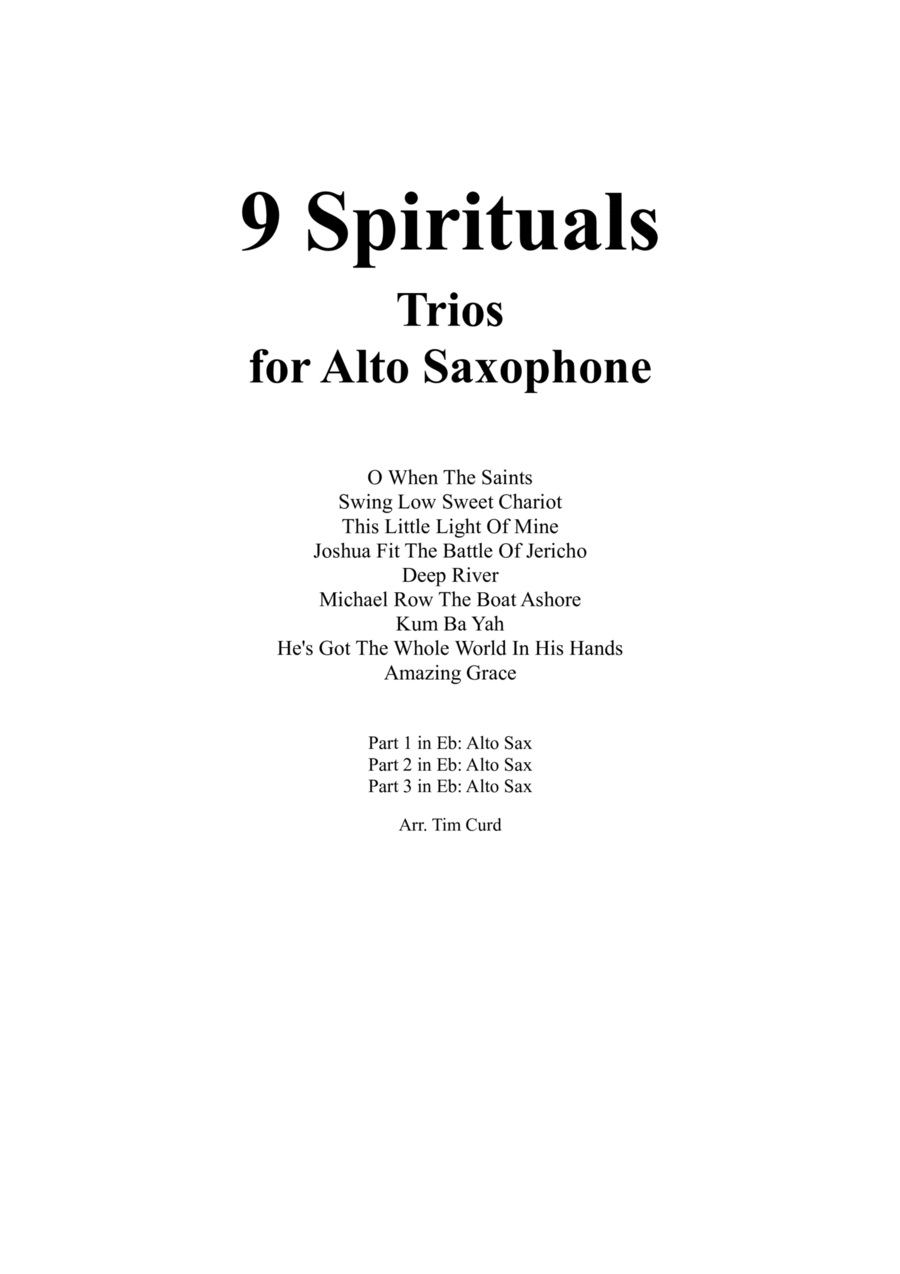 9 Spirituals, Trios For Alto Saxophone Woodwind Trio scores gallery preview page 1