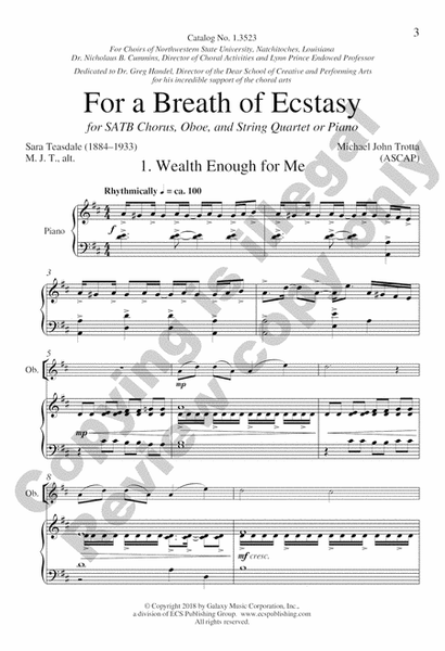For a Breath of Ecstasy (Piano/Oboe/Choral Score) image number null