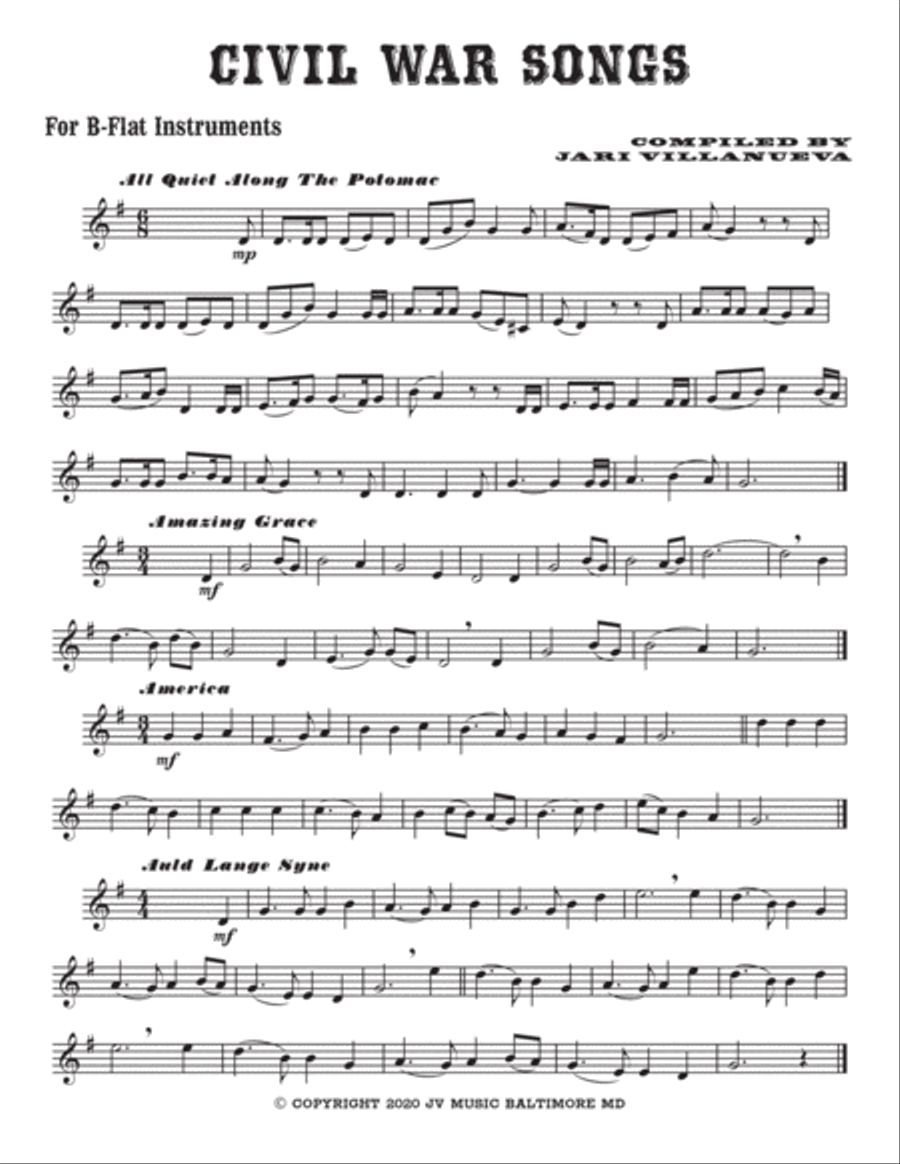 Civil War Songs for B-flat Instruments Trumpet Solo scores gallery preview page 3