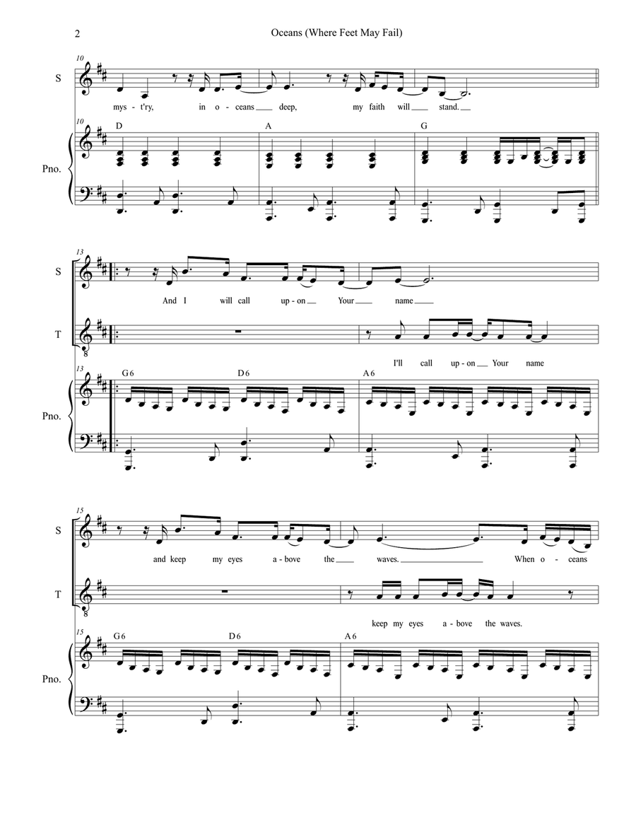 Oceans (Where Feet May Fail) Vocal Duet scores gallery preview page 2