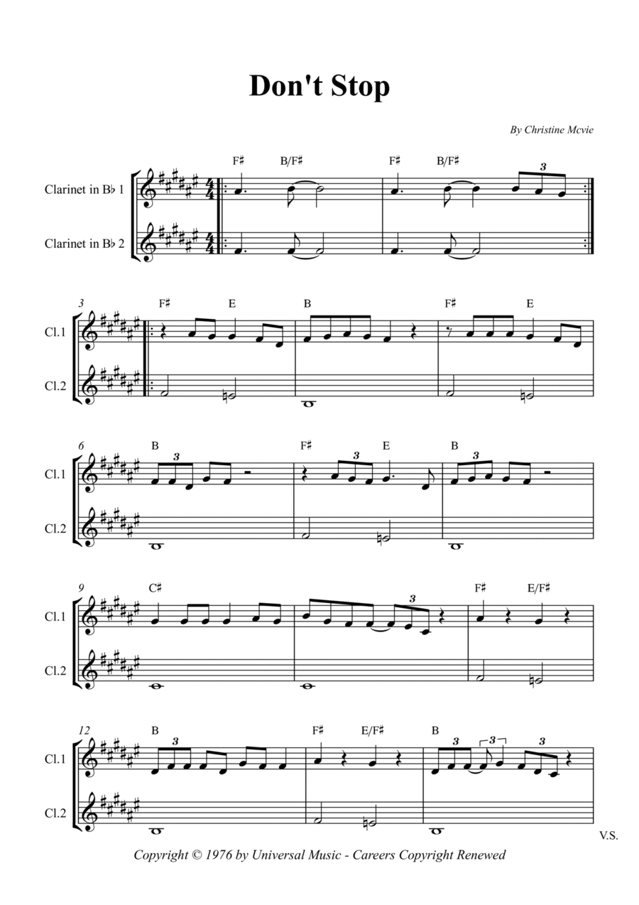 Don't Stop Clarinet Duet scores gallery preview page 1