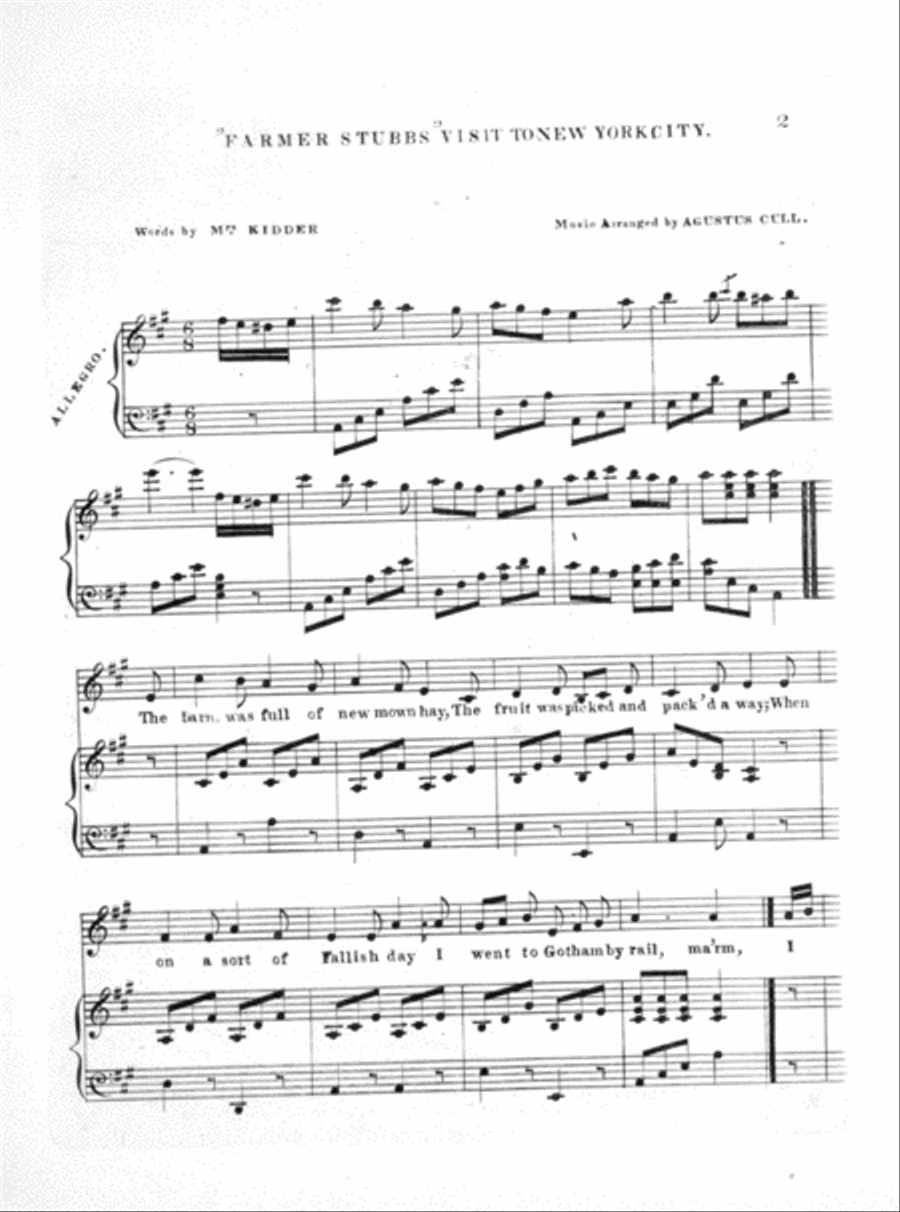 Humorous Songs. Farmer Stubbs Visit To New York City Voice scores gallery preview page 2