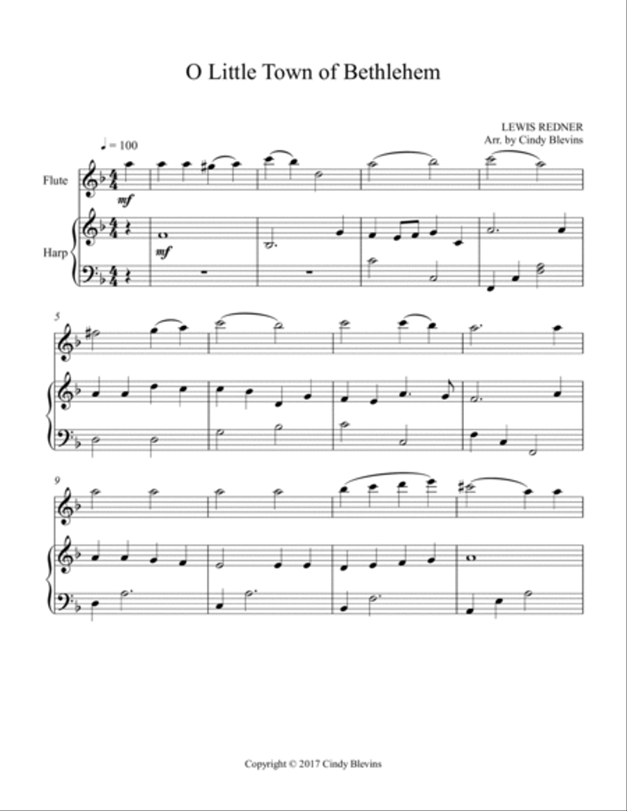 O Little Town of Bethlehem, for Harp and Flute Flute scores gallery preview page 2