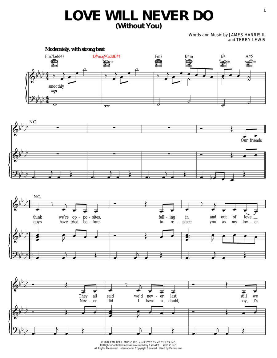 Love Will Never Do (Without You) Piano, Vocal, Guitar scores gallery preview page 1