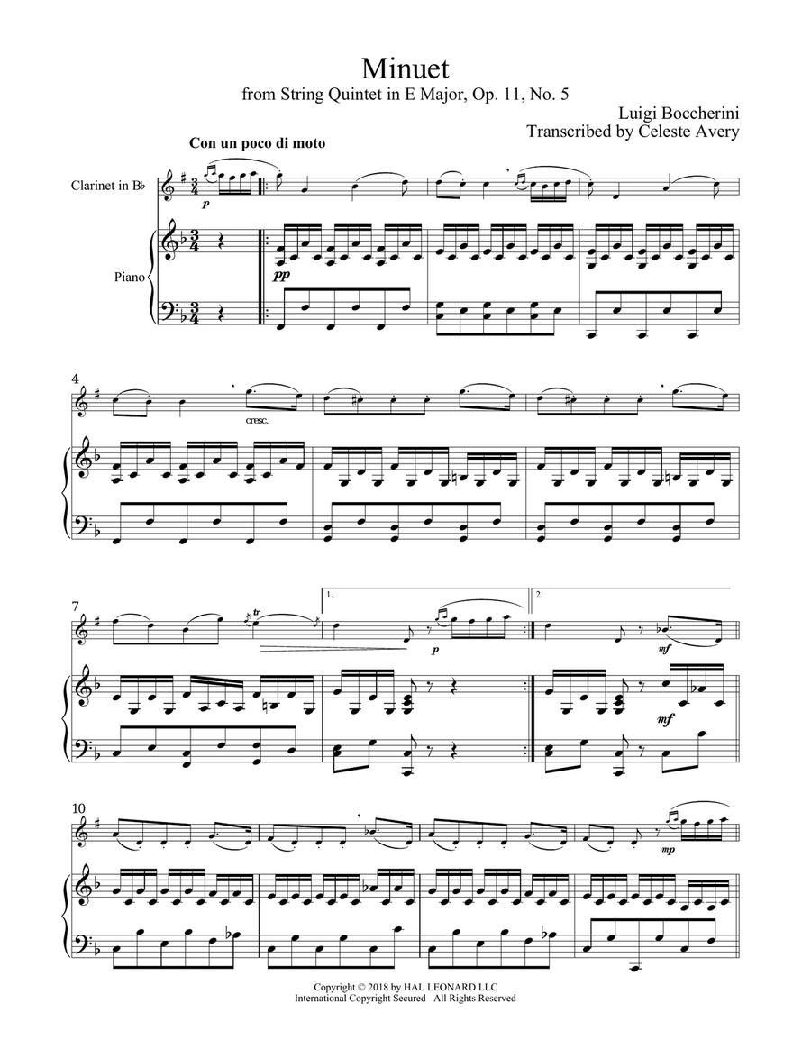 Minuet Clarinet Solo scores gallery preview page 1