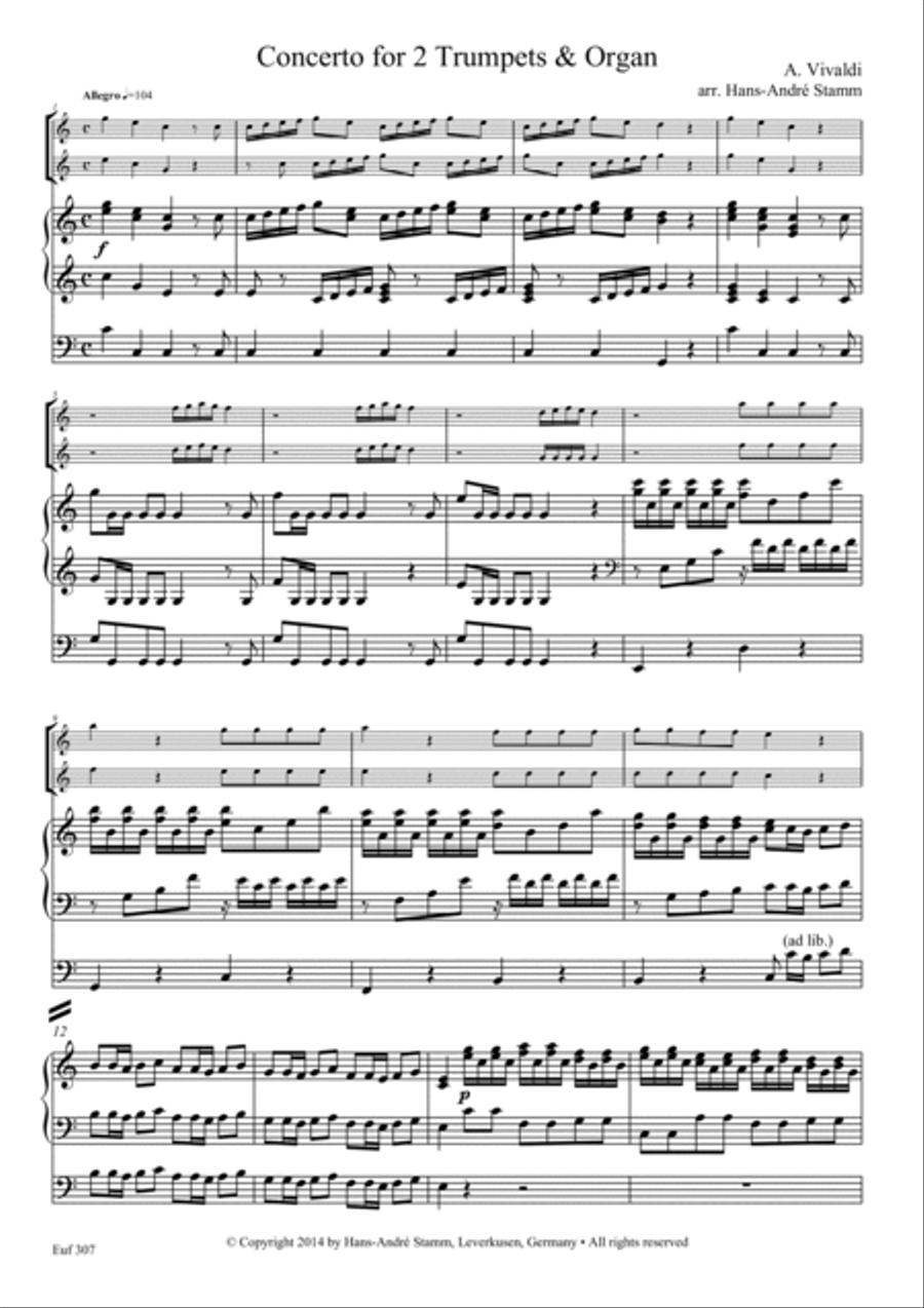 A. Vivaldi - Concerto for two trumpets & organ Trumpet Duet scores gallery preview page 4