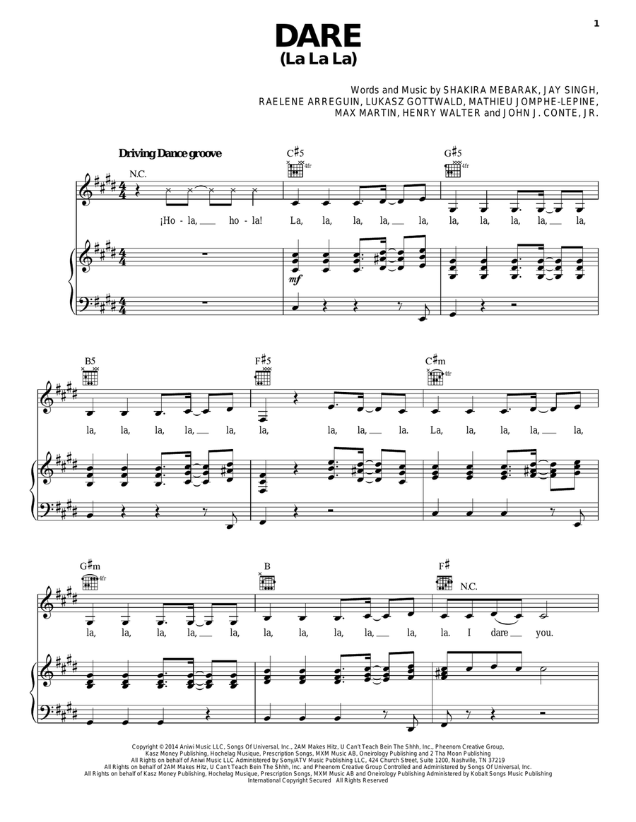 Dare (La La La) Acoustic Guitar scores gallery preview page 1