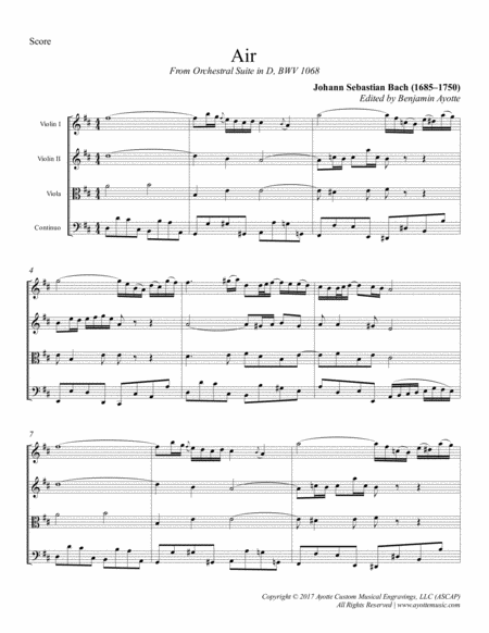 Air from Orchestral Suite No. 3, BWV 1068 - Score and Parts
