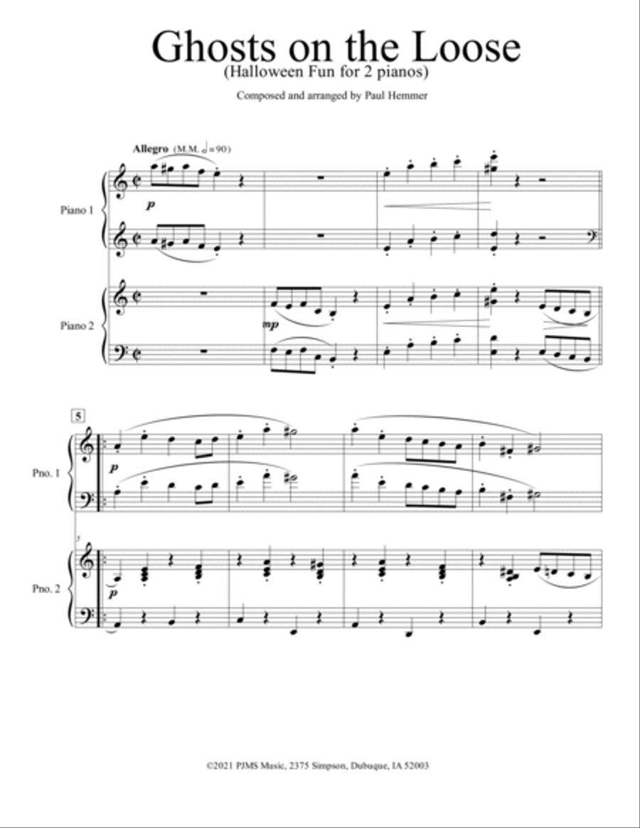 Ghosts on the Loose - A Halloween Novelty - arranged for two pianos 2 Pianos, 4-Hands scores gallery preview page 2