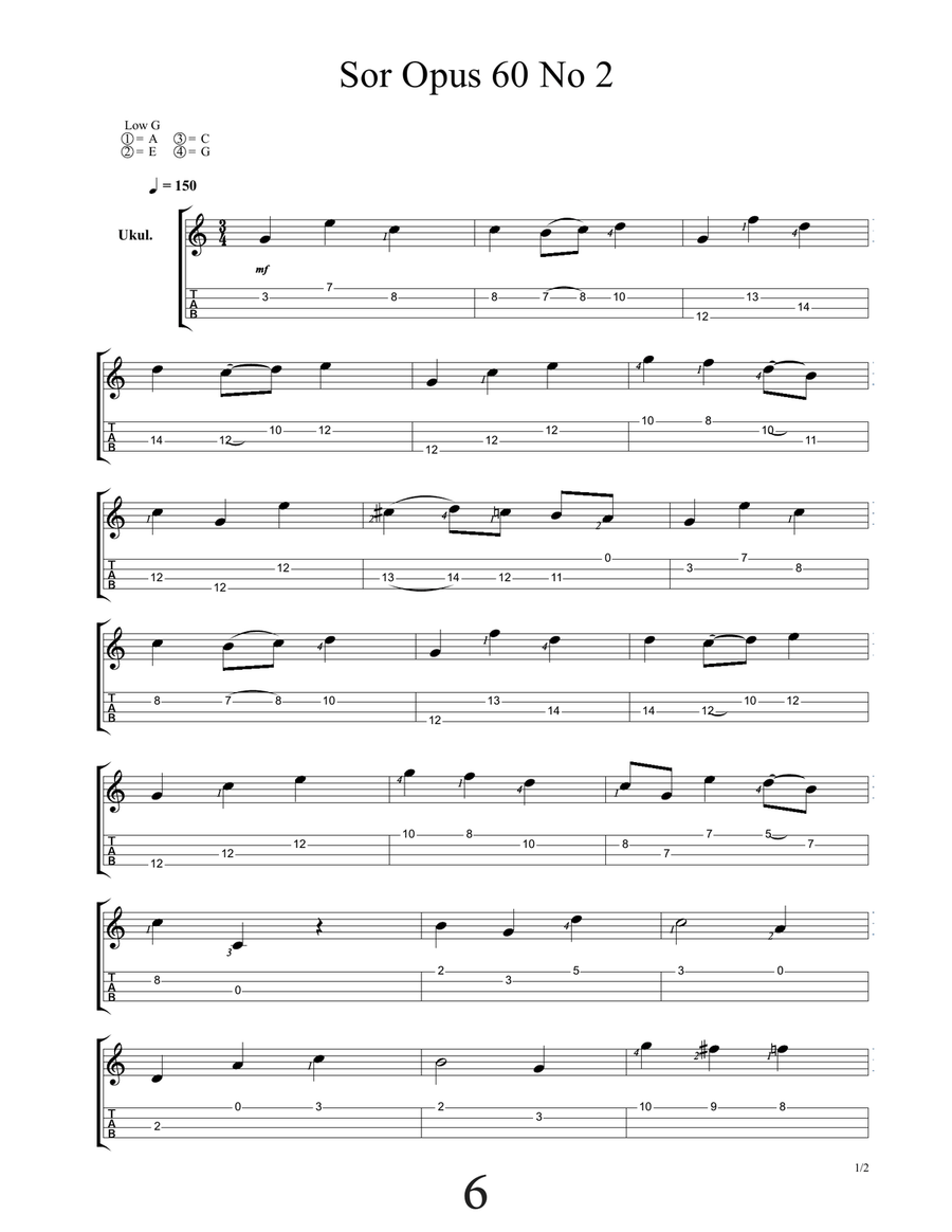 Sor 25 Progressive Etudes For Low G Ukulele Ukulele scores gallery preview page 6