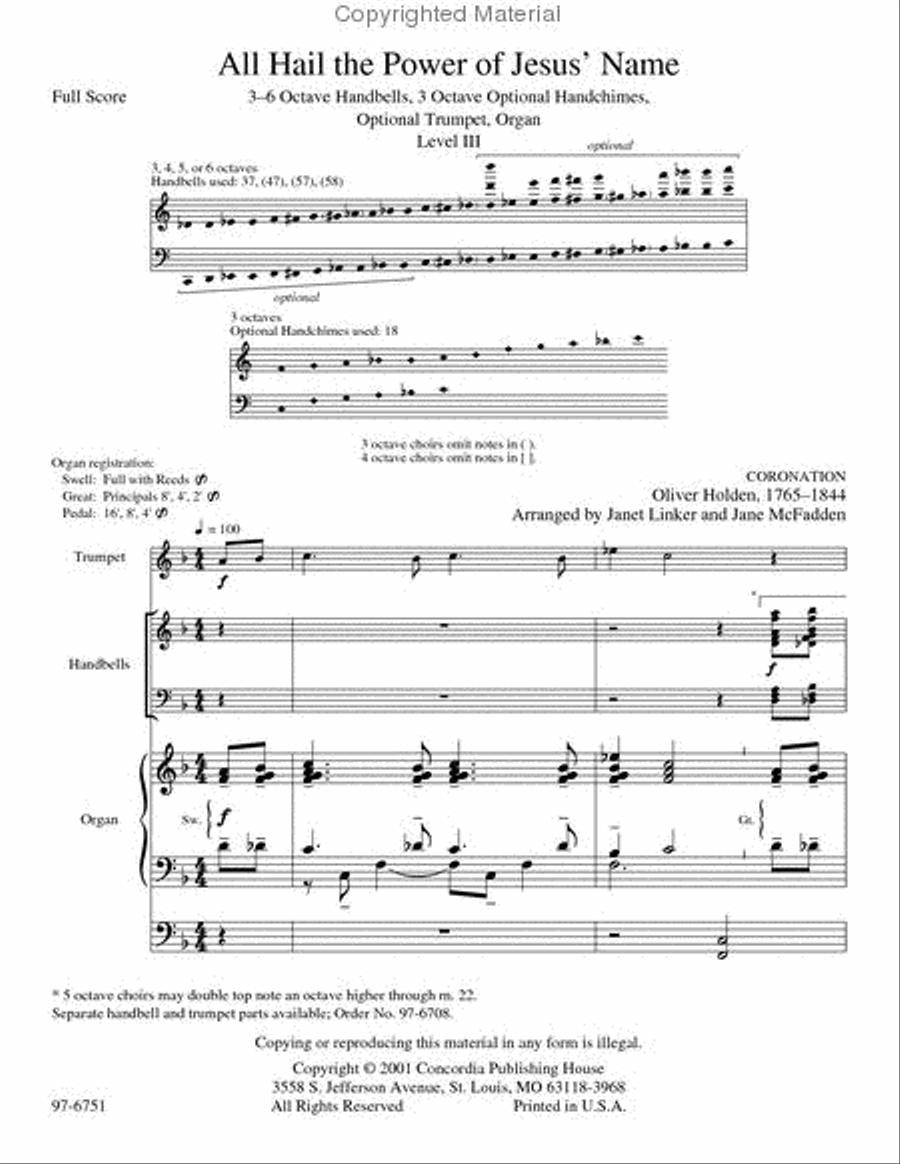 All Hail the Power of Jesus' Name (Full Score) (Linker) Handbell Choir scores gallery preview page 2