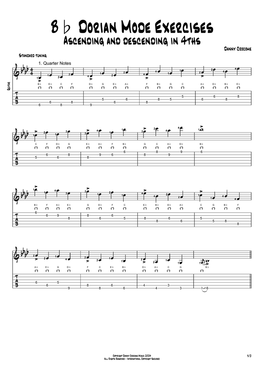 Bb Dorian Mode Exercises - Ascending and Descending in 4ths Acoustic Guitar scores gallery preview page 1