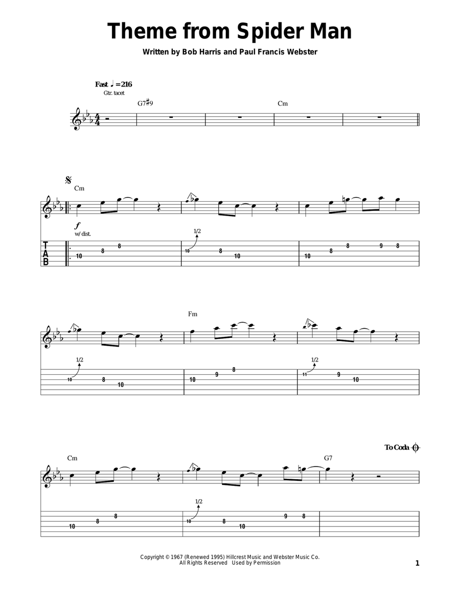 Theme From Spider-Man Theme From Spider-Man Guitar Tablature scores gallery preview page 1
