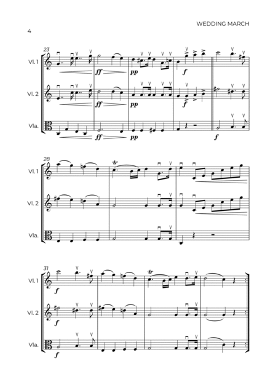 WEDDING MARCH - MENDELSSOHN - STRING TRIO (VIOLIN 1, VIOLIN 2 & VIOLA) String Trio scores gallery preview page 4
