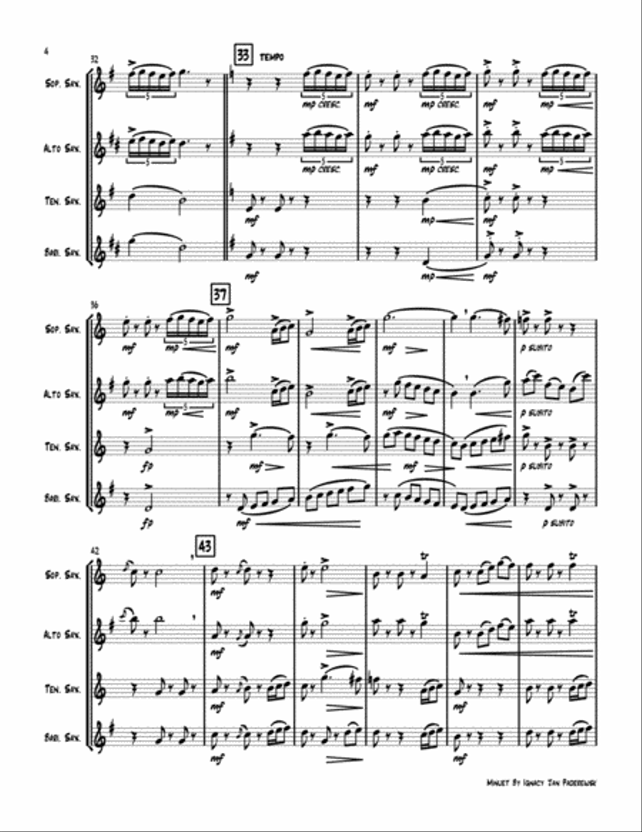 Minuet by By Ignacy Jan Paderewski (For Sax Quartet) Saxophone Quartet scores gallery preview page 4