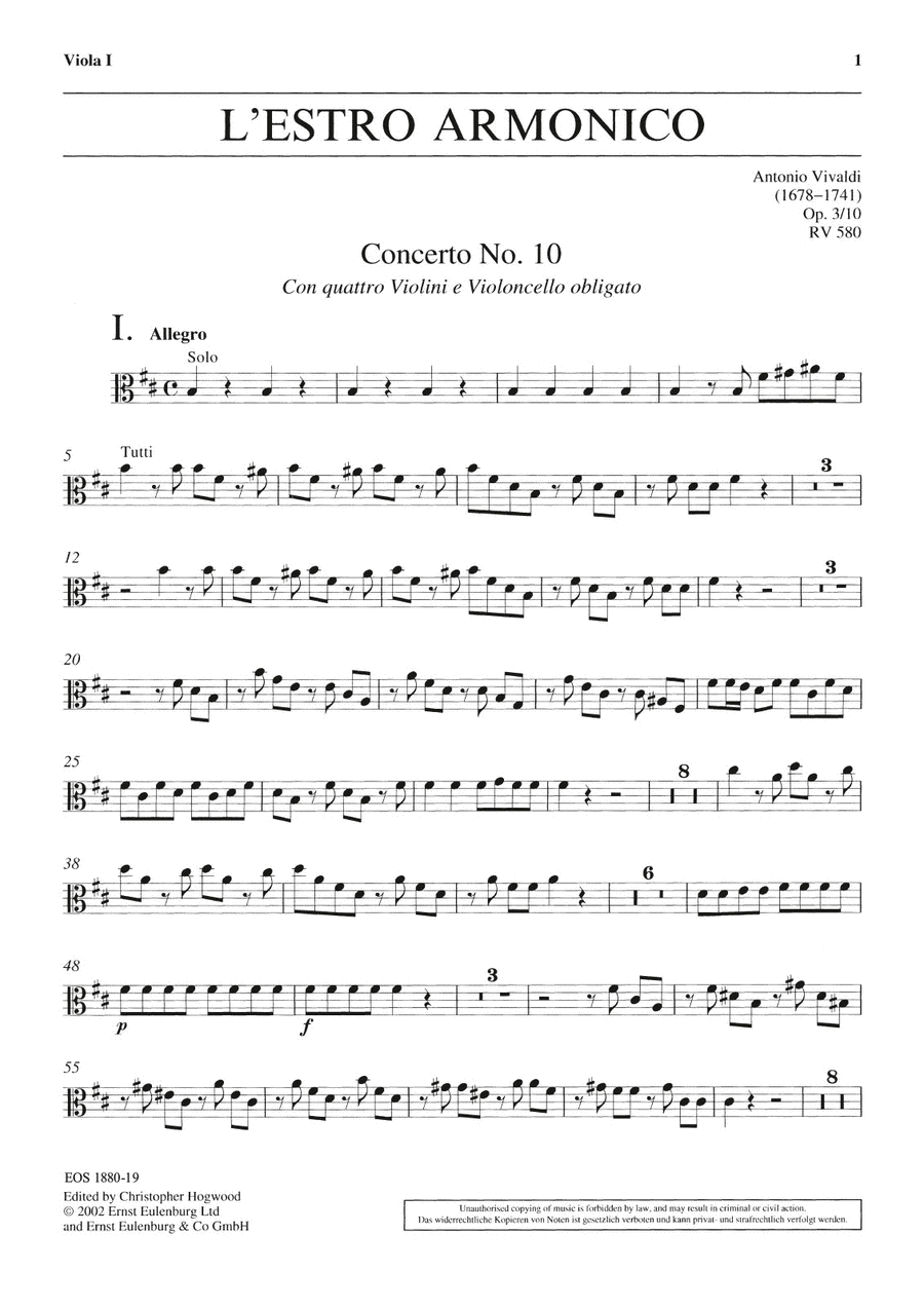 L'Estro Armonico Op. 3/10 RV 580 Part scores gallery preview page 1