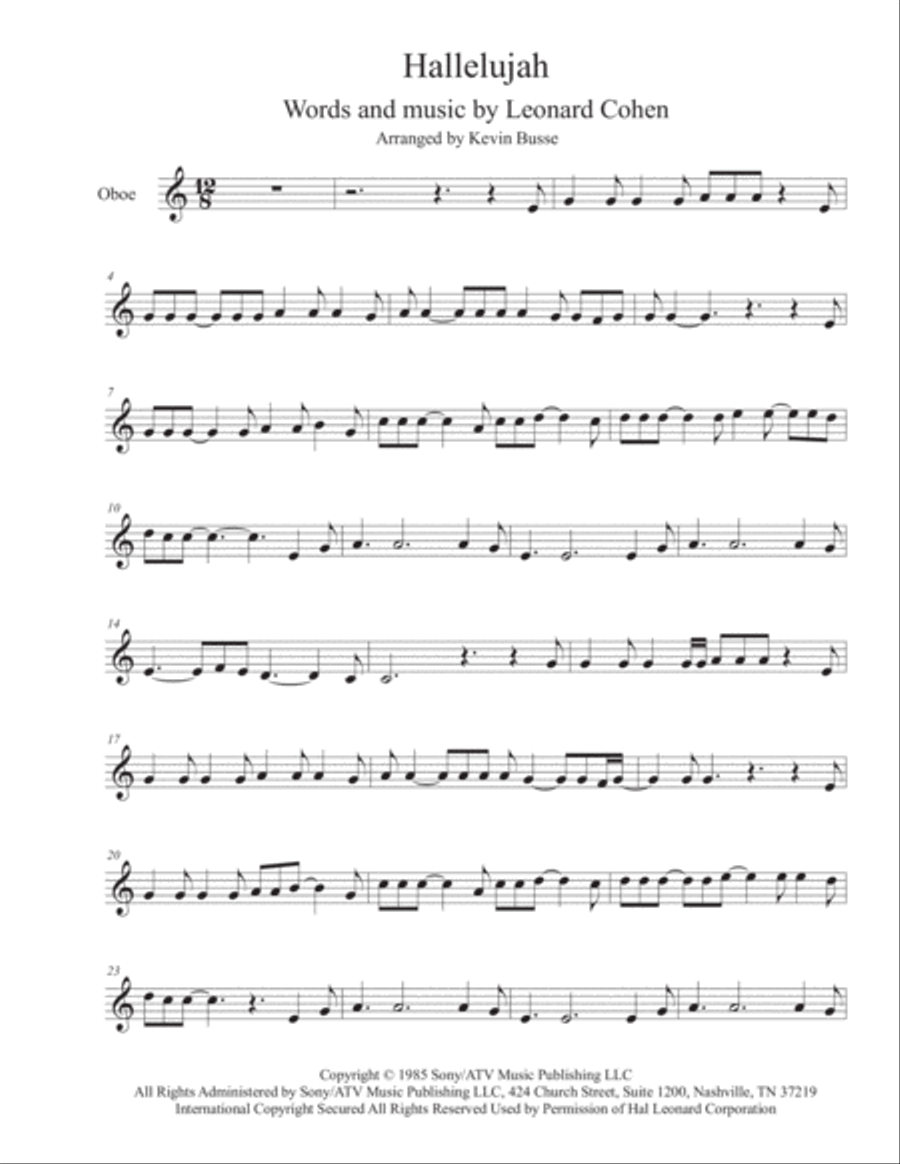Hallelujah Oboe Solo scores gallery preview page 1