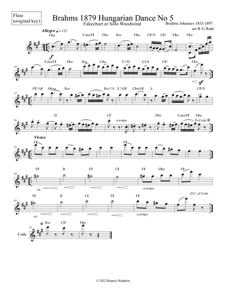 Brahms Hungarian Dance No 5 Flute Fakechart