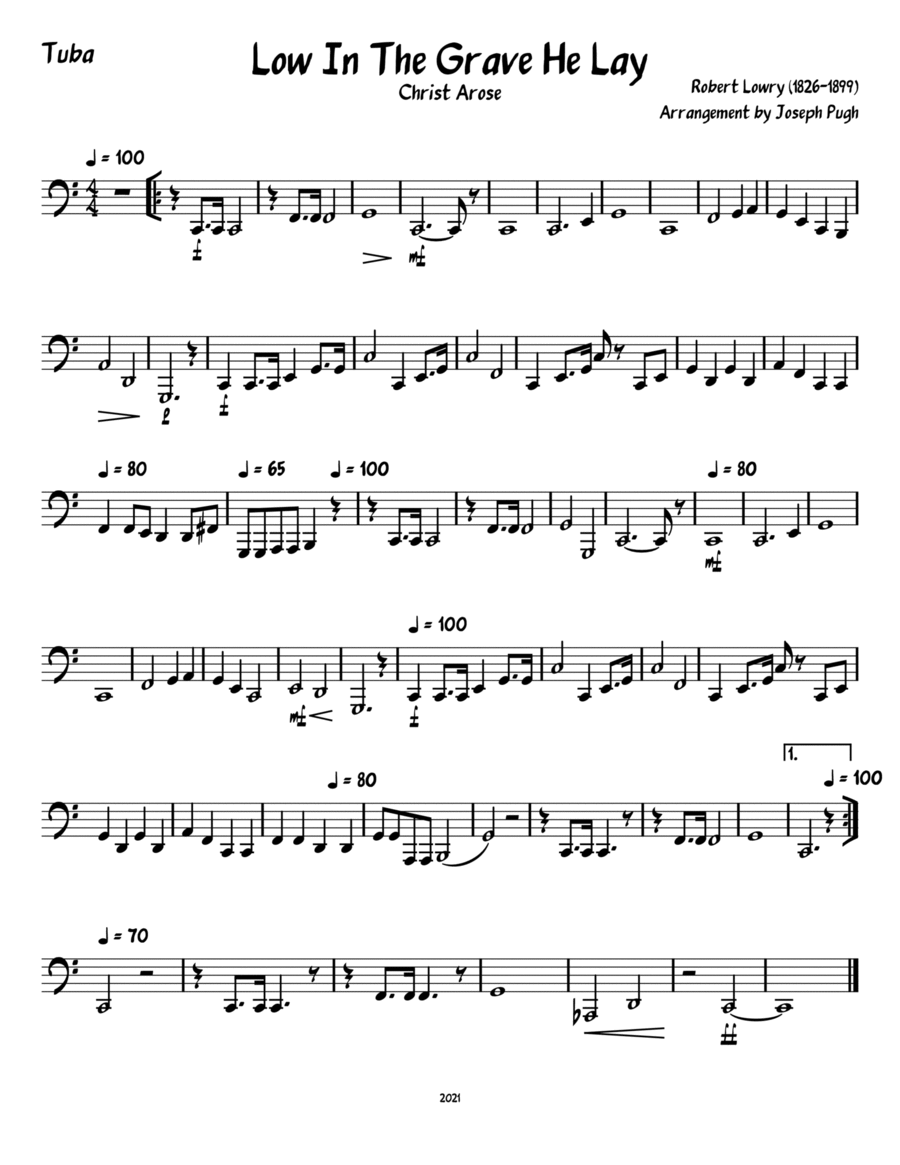 Low In The Grave He Lay (Christ Arose)-Brass Quintet Brass Quintet scores gallery preview page 1