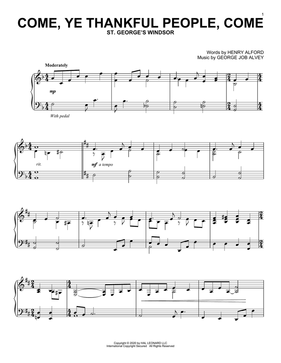 Come, Ye Thankful People, Come Piano Solo scores gallery preview page 1