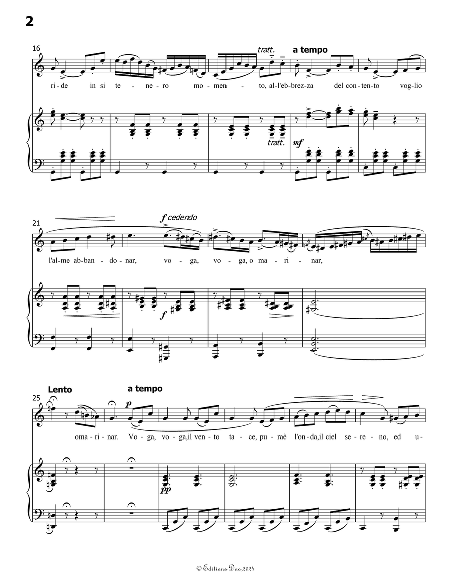 Il Barcaiolo, by Donizetti, in C Major Piano, Vocal scores gallery preview page 4