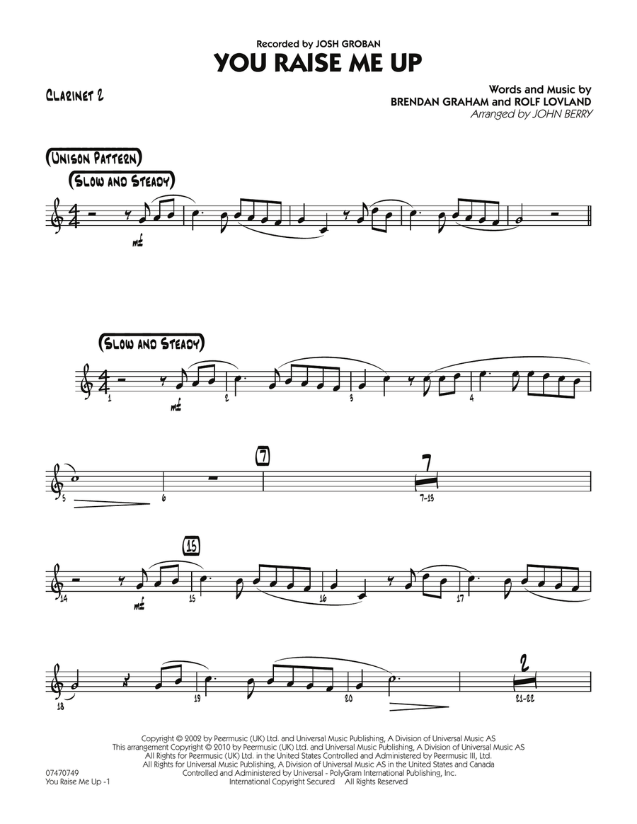 Book cover for You Raise Me Up - Bb Clarinet 2