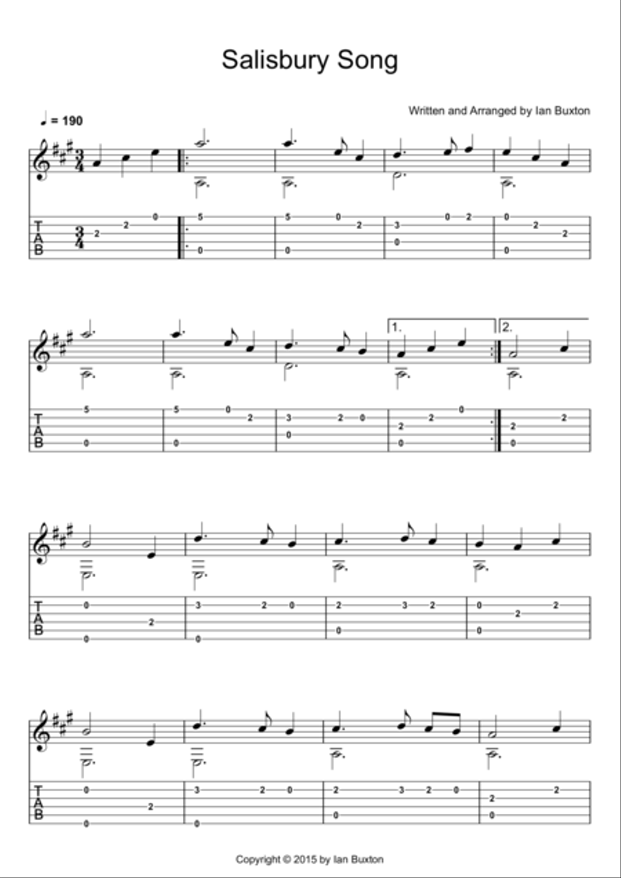 Salisbury Song (Classical guitar arrangement) Acoustic Guitar scores gallery preview page 1