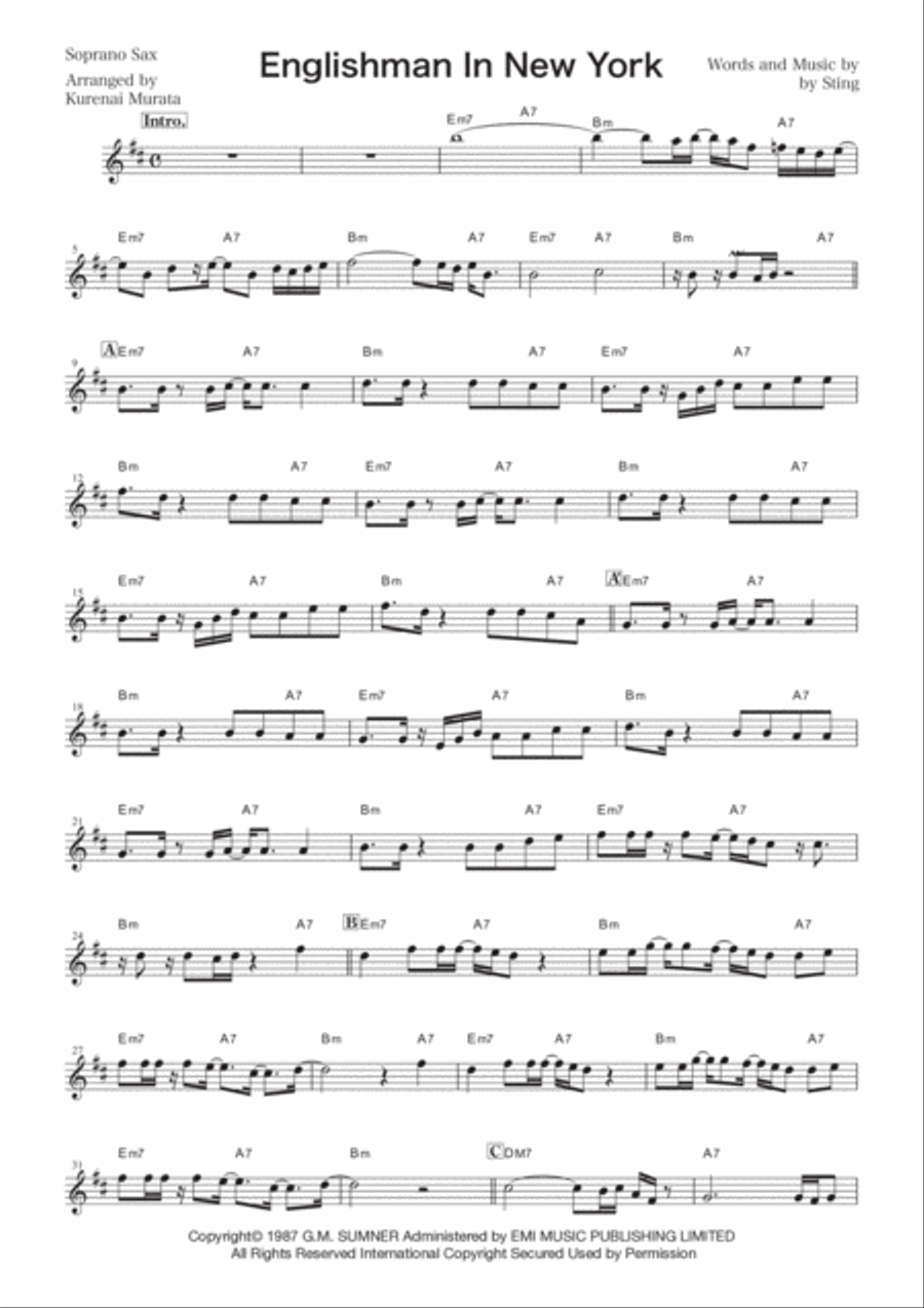 Englishman In New York Saxophone Quartet scores gallery preview page 6