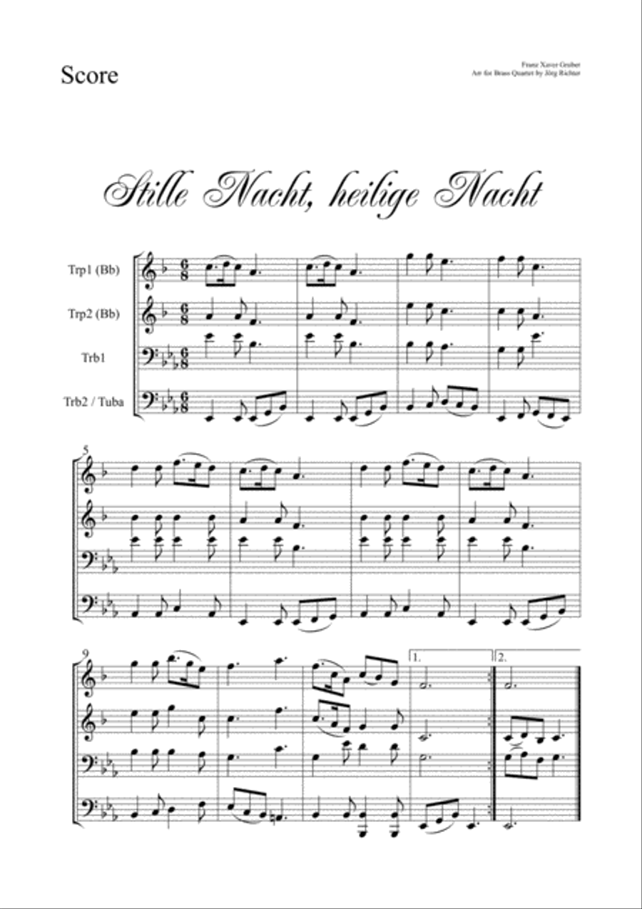Silent Night (Stille Nacht, heilige Nacht) for Brass Quartet Brass Quartet scores gallery preview page 2