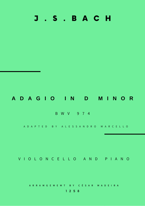 Book cover for Adagio (BWV 974) - Cello and Piano (Full Score and Parts)