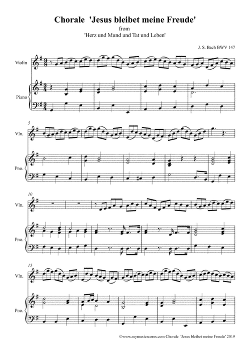 Bach Chorale Jesu Joy of Man's Desiring for Violin and Piano image number null