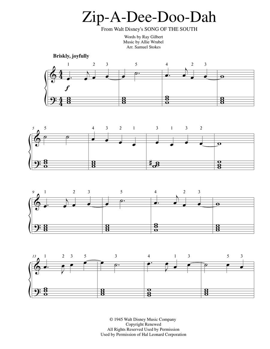 Zip-A-Dee-Doo-Dah Easy Piano scores gallery preview page 1