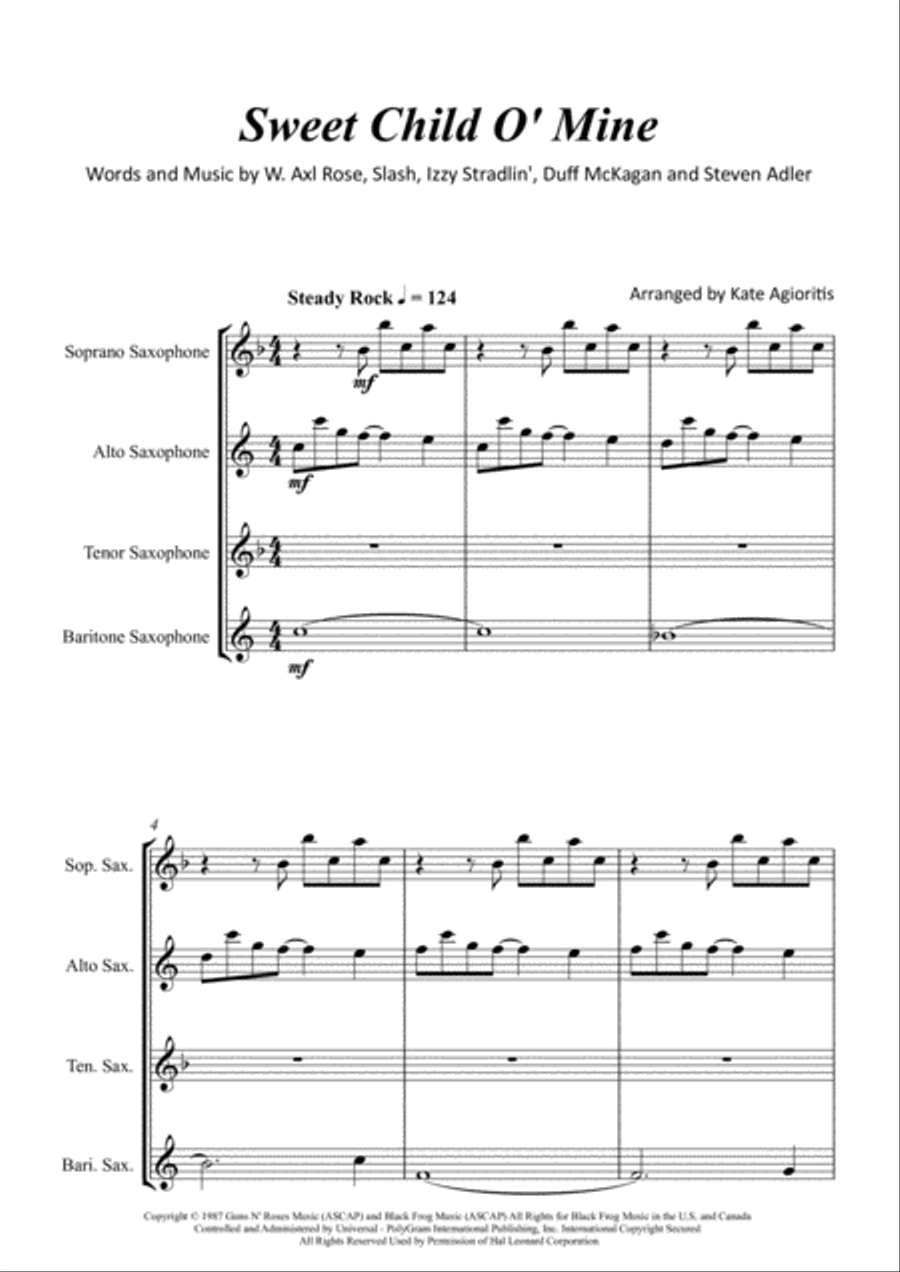 Sweet Child O' Mine Sweet Child O' Mine Saxophone Quartet scores gallery preview page 2