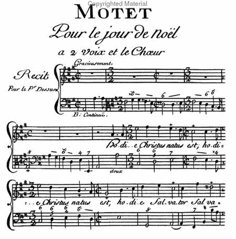 Motets for one and two voices for the whole choir with continuo bass for the organ.