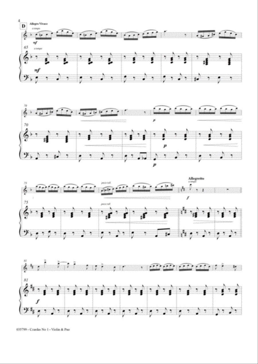 CZARDAS No1 – VIOLIN & PIANO Violin Solo scores gallery preview page 5