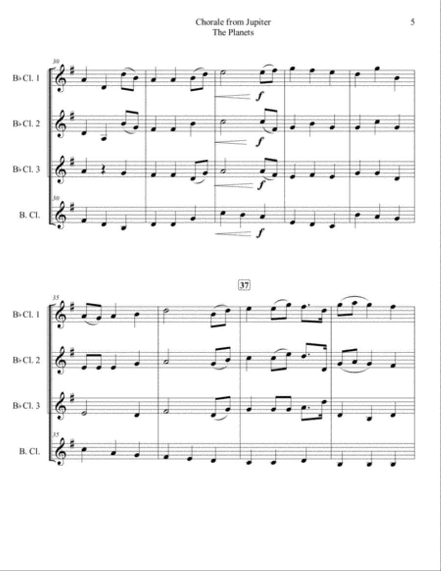 Chorale from Jupiter for Clarinet Quartet Clarinet Quartet scores gallery preview page 5