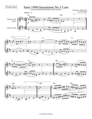 Satie Gnossienne No 3 for Clarinet Duet With Chords