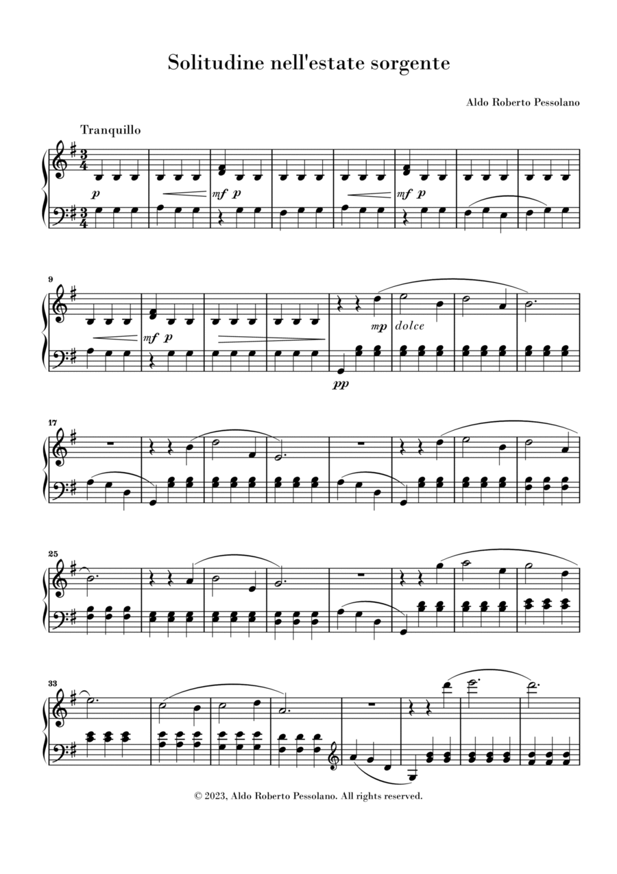 Solitudine nell'estate sorgente Easy Piano scores gallery preview page 1
