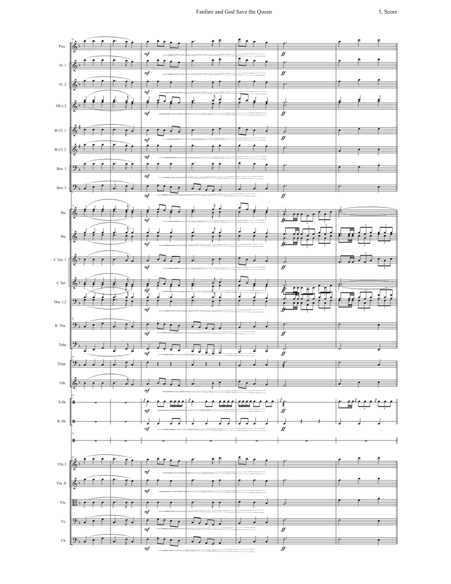 Fanfare and God Save the Queen (America) Full Orchestra scores gallery preview page 5